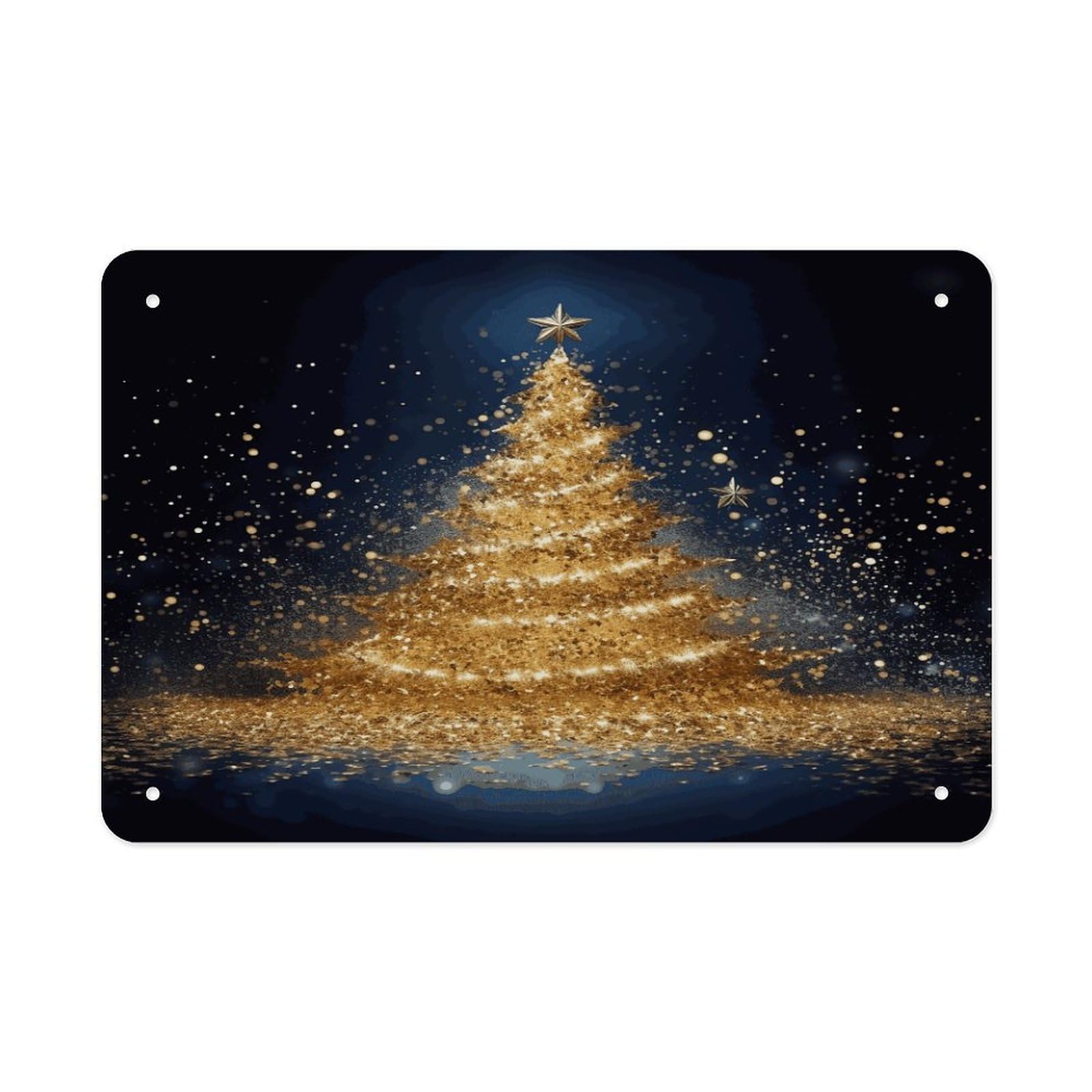 Fekiloot Style Golden Glitter Christmas Tree Metal Signs Wall Art Tin Sign