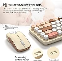 Vista 6 de FOPETT Combo de teclado y mouse inalámbricos Lindo mouse y teclado Teclado inalámbrico de 2.4G con teclas coloridas de 68 teclas, teclado de máquina