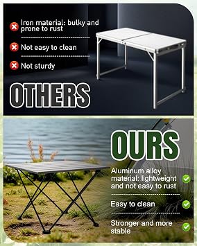 Portable Folding Camping Table, Light Small Compact Aluminum Beach Table with Carrying Bag for Outdoor Small Camping Table for Beach Hiking Fishing Cooking Dining Picnic Camping