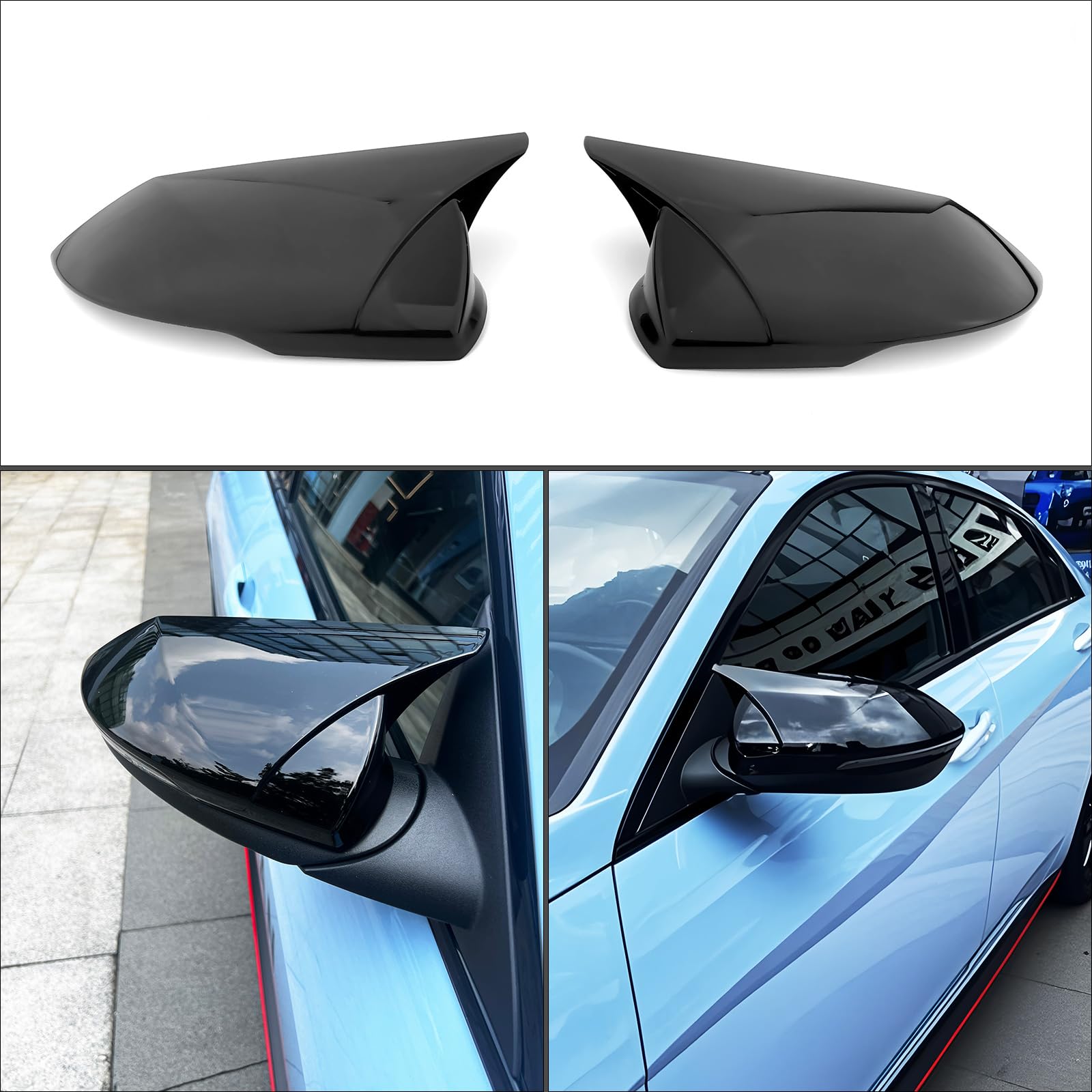 BOYOUS Rear View Mirror Covers For Hyundai Elantra 2021-2025 - Bright Black ABS Caps