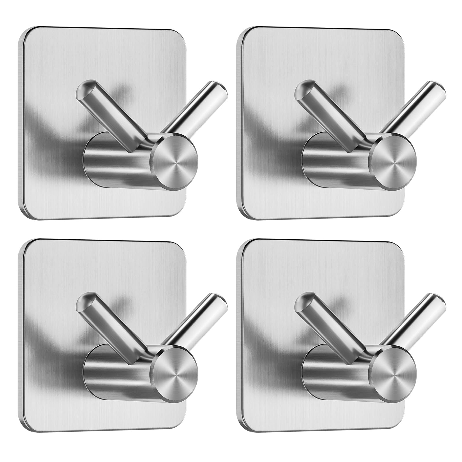 Dripex Sliver Self Adhesive Hooks - Set Of 4, Stainless Steel - Strong Sticky Hooks For Hanging Towels, Bathroom Towel Hooks, Tea Towel Hooks, Stick On Hooks