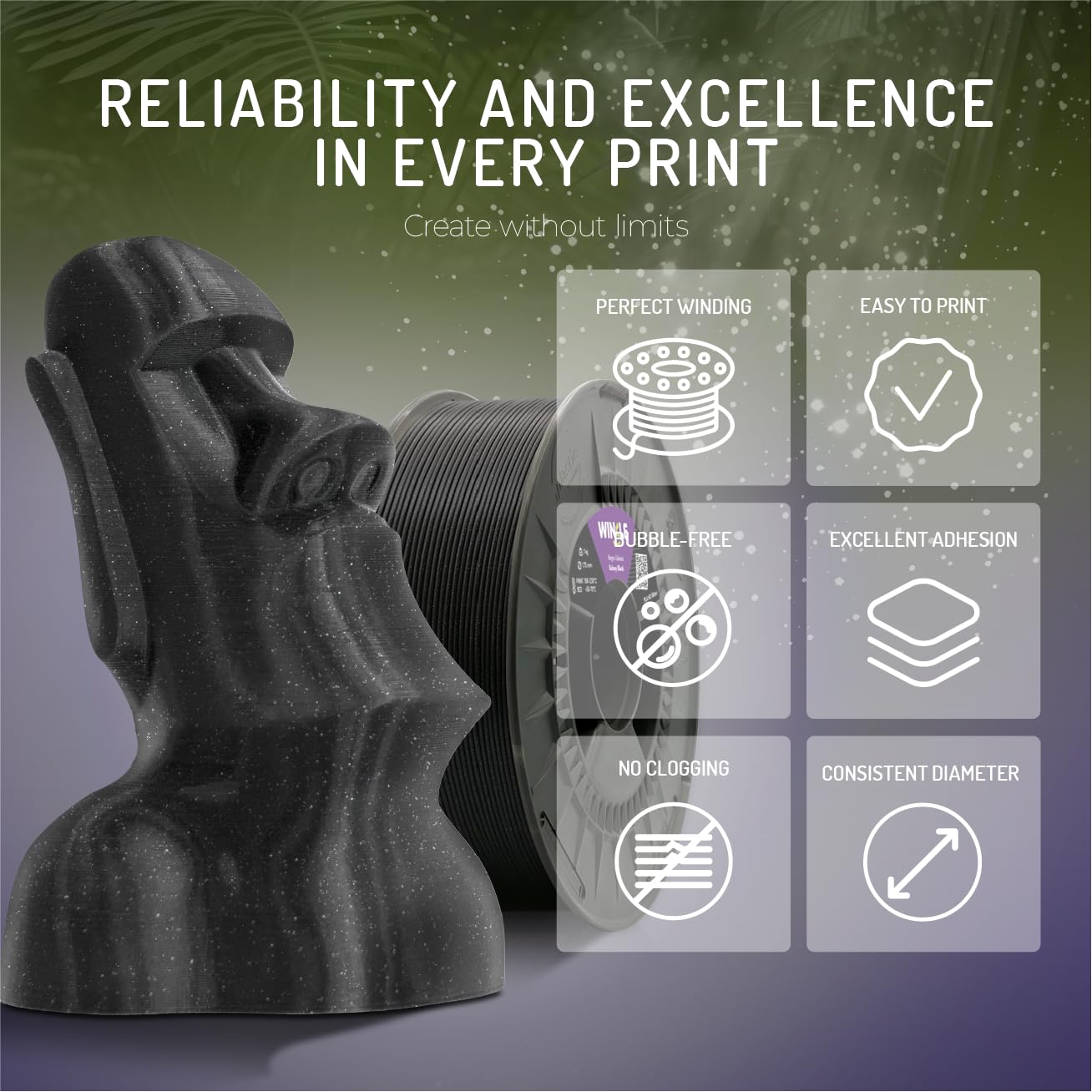 WINKLE Filament PLA HD Glitter Galaktyka Czarna do Drukarki 3D | 1,75 mm, 300 g | Dokładność Wymiarowa, Wygląd Brokatu