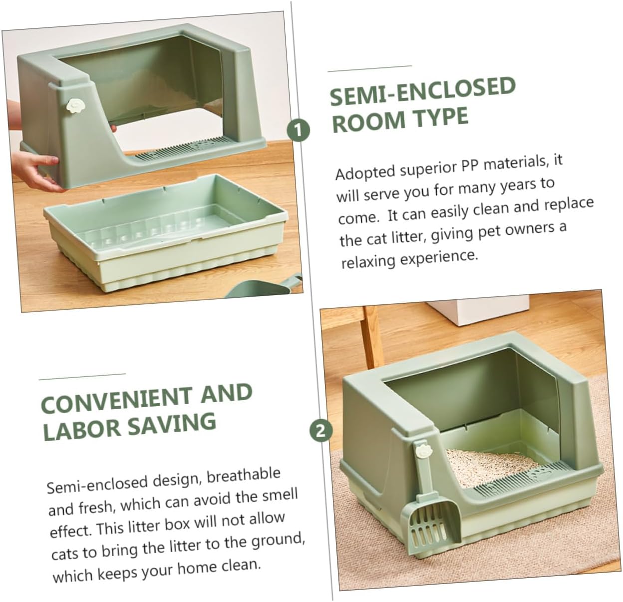 Yardwe 1Set Semi Enclosed Cat Litter Box Plastic Toilet for Cats and Kittens Easy Design Spill Prevention for Home and Pet Shops
