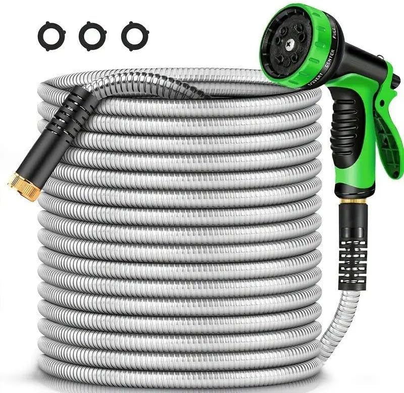 Stainless Steel Heavy Duty Garden Hose + Spray Nozzle: Leak-Proof, Flexible Design for Yard Care (Stainless steel - 50)