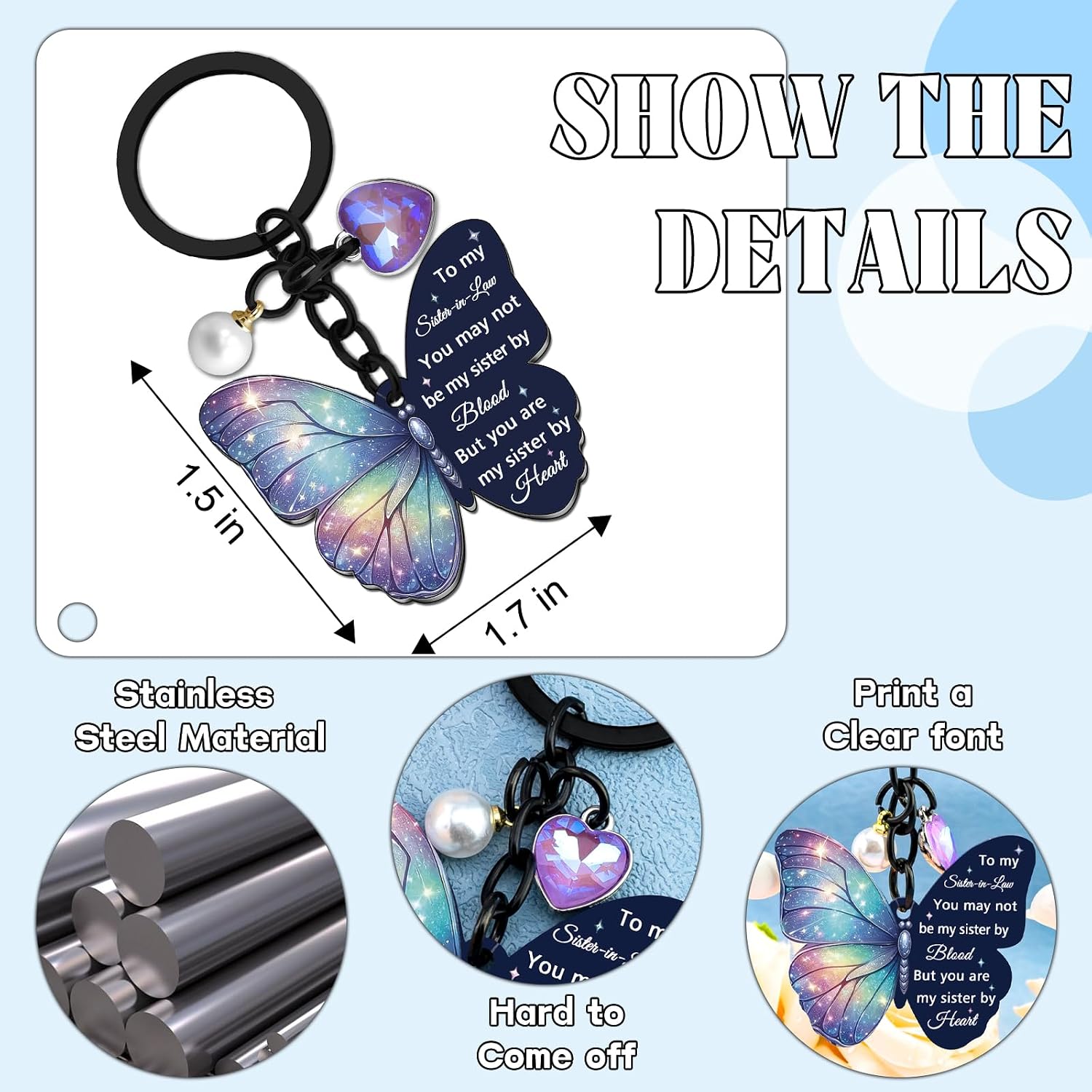 Mothers Day Keychain Gifts for Sister in Law Cousin Bonus Mom Mimi Mothers Day Birthday Butterfly Keychain for Her