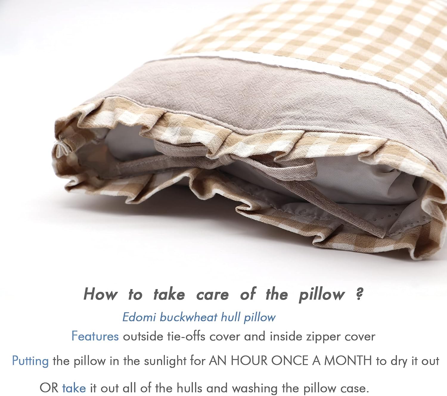 Upgrade Buckwheat Pillows for Sleeping, Neck Pillow Adjustable Buckwheat Hulls Filled with Pillow Cover Neck Support for Back and Side Sleepers (20x11 inch, Khaki)