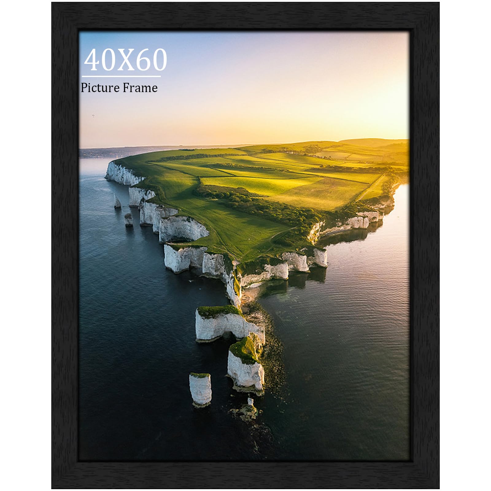 40x60 Picture Frame, Black MDF 40x60 Frame, Versatile Frames, Dual Orientation (Landscape/Portrait), Includes Stand & Wall Hooks - Wall Mount or Tabletop for Certificates, Posters, Illustrations