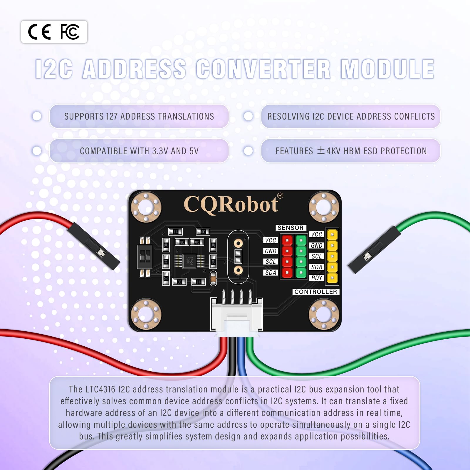 CQRobot LTC4316 I2C Direcciones Desplazador Módulo Para Conflictos I2C | Compatible Con Arduino & Raspberry Pi, Amplía 127 Direcciones, Resuelve Conflictos I2C Para Sistemas Embebidos Y Prototipos