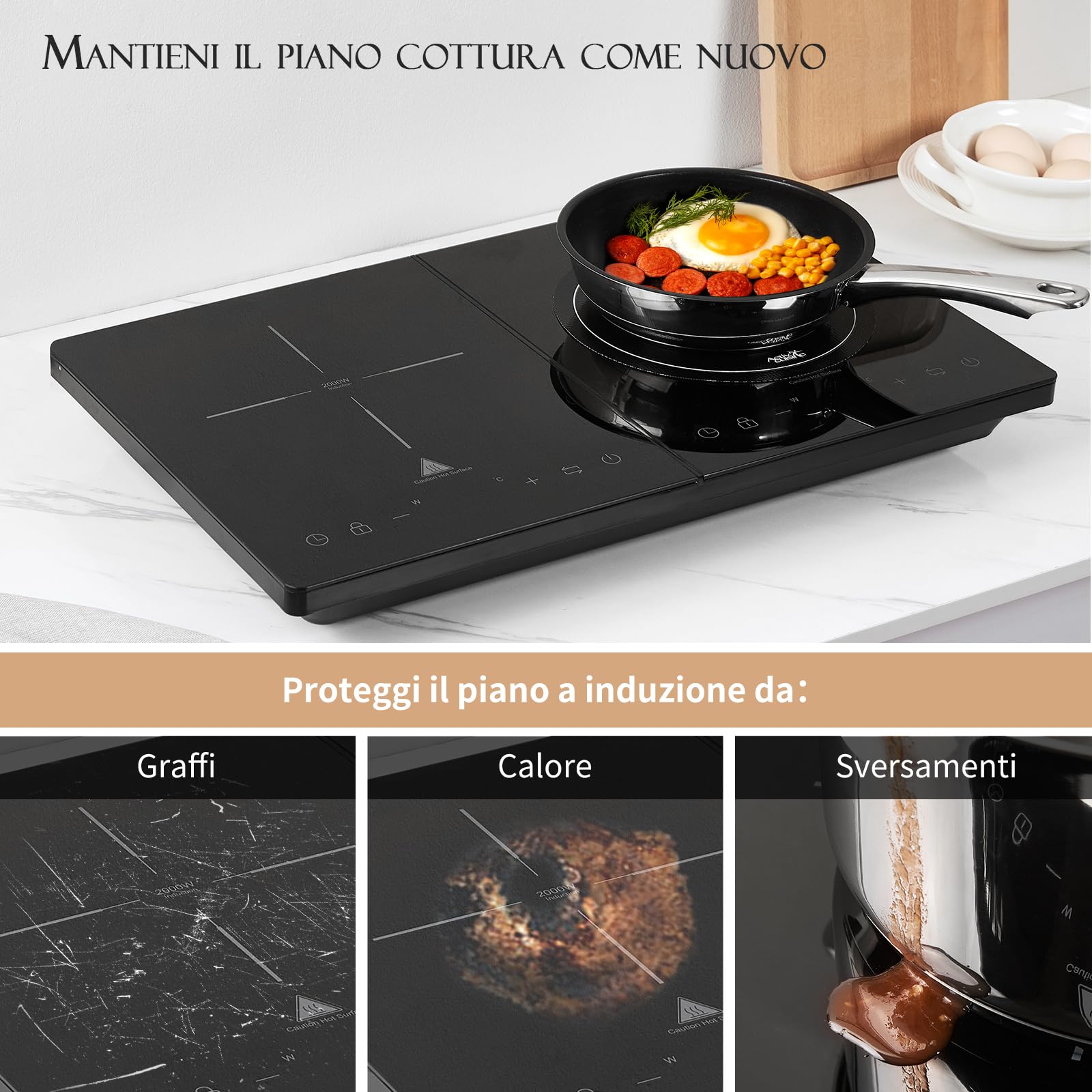 ACTIV CUISINE Protezione piano induzione, copri piano induzione, adattatore induzione per pentole induzione, resistente al calore in silicone e fibra di vetro, protegge da graffi e ustioni, 5 pezzi