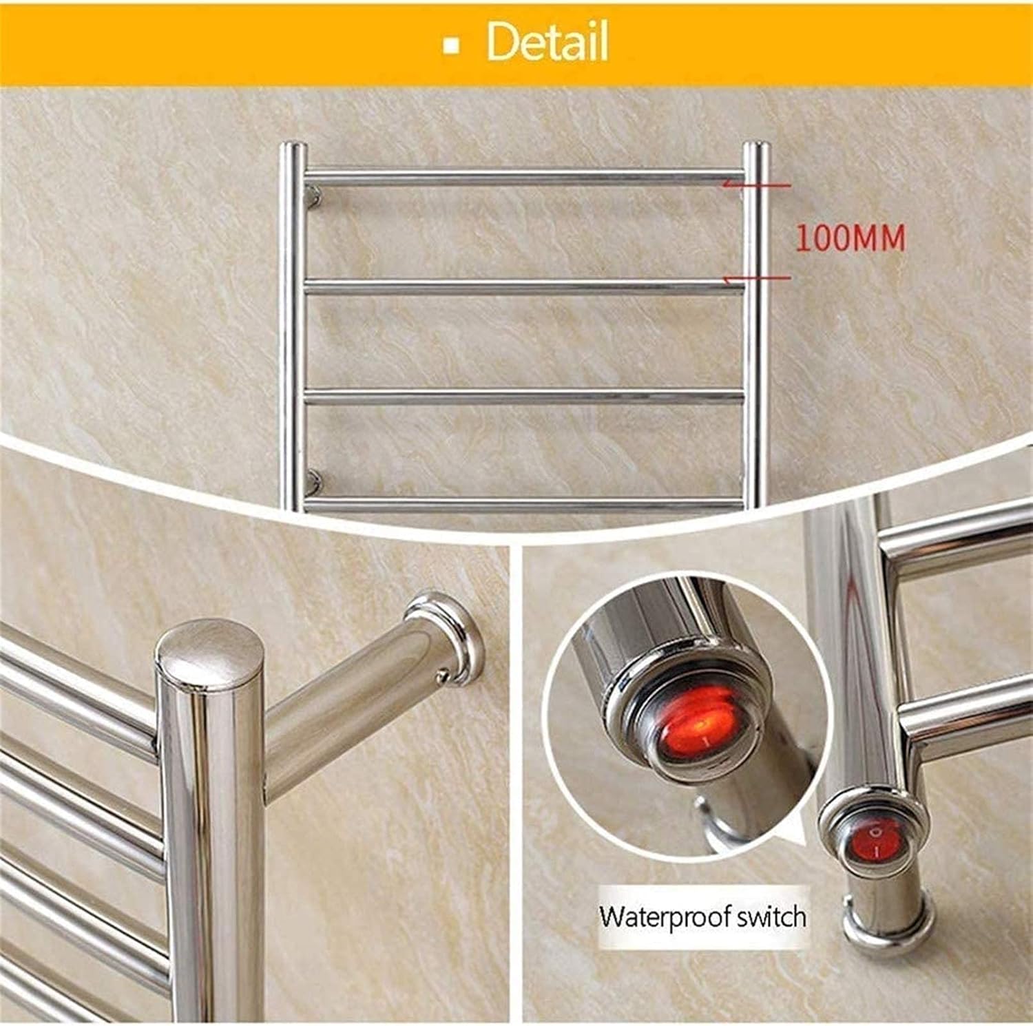 Heated Towel Rail Rails Electric Towel Warmer Wall Mounted 4 Curve Bars Brushed Stainless Steel Energy Efficient 58W Electric Plug in Heated Towel Rack for Bathroom (Size : Hard W ()