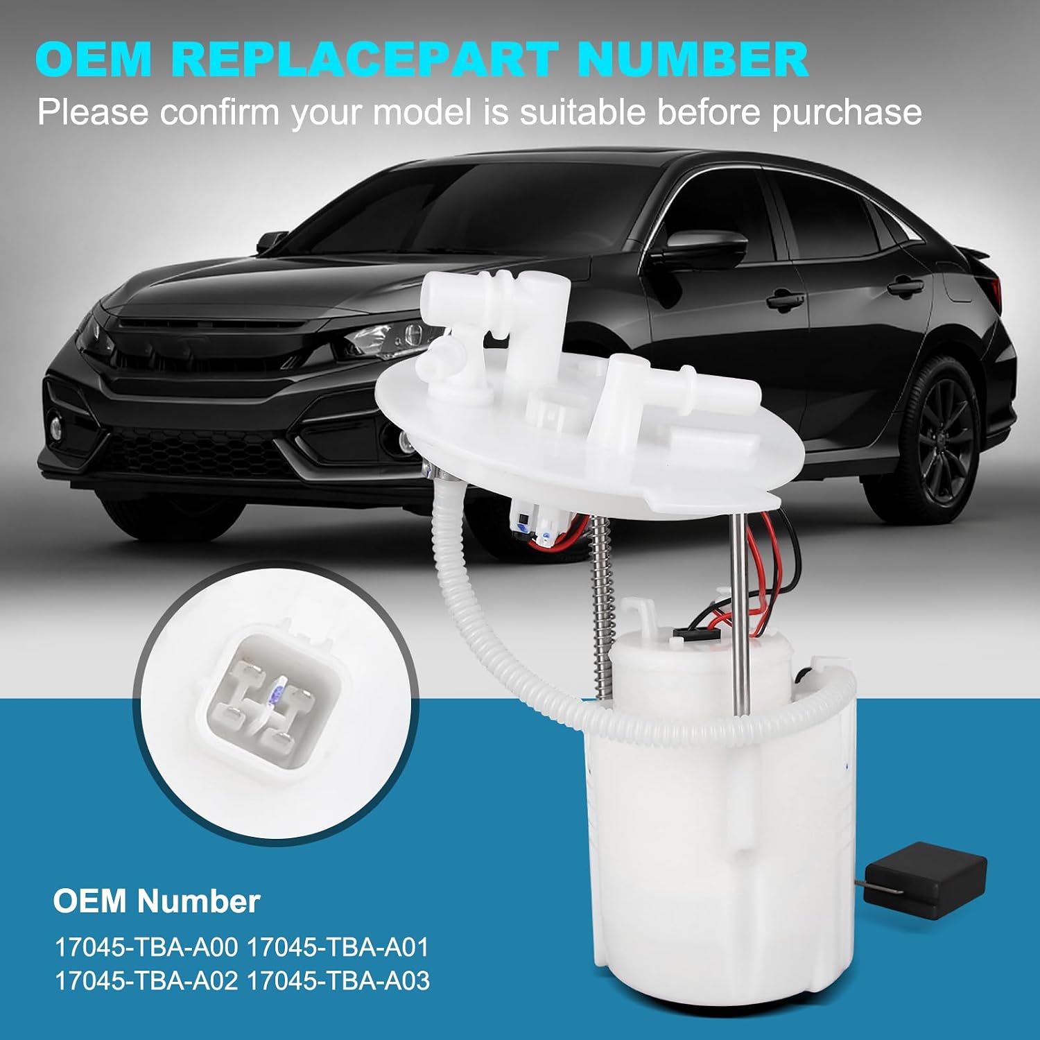 OTO-K Electric Fuel Pump Module Assembly Compatible with Honda Civic 2016-2020 1.5L 2.0L, Replaces# 17045-TBA-A02 17045-TBA-A03 17045-TBA-A00 17045-TBA-A01