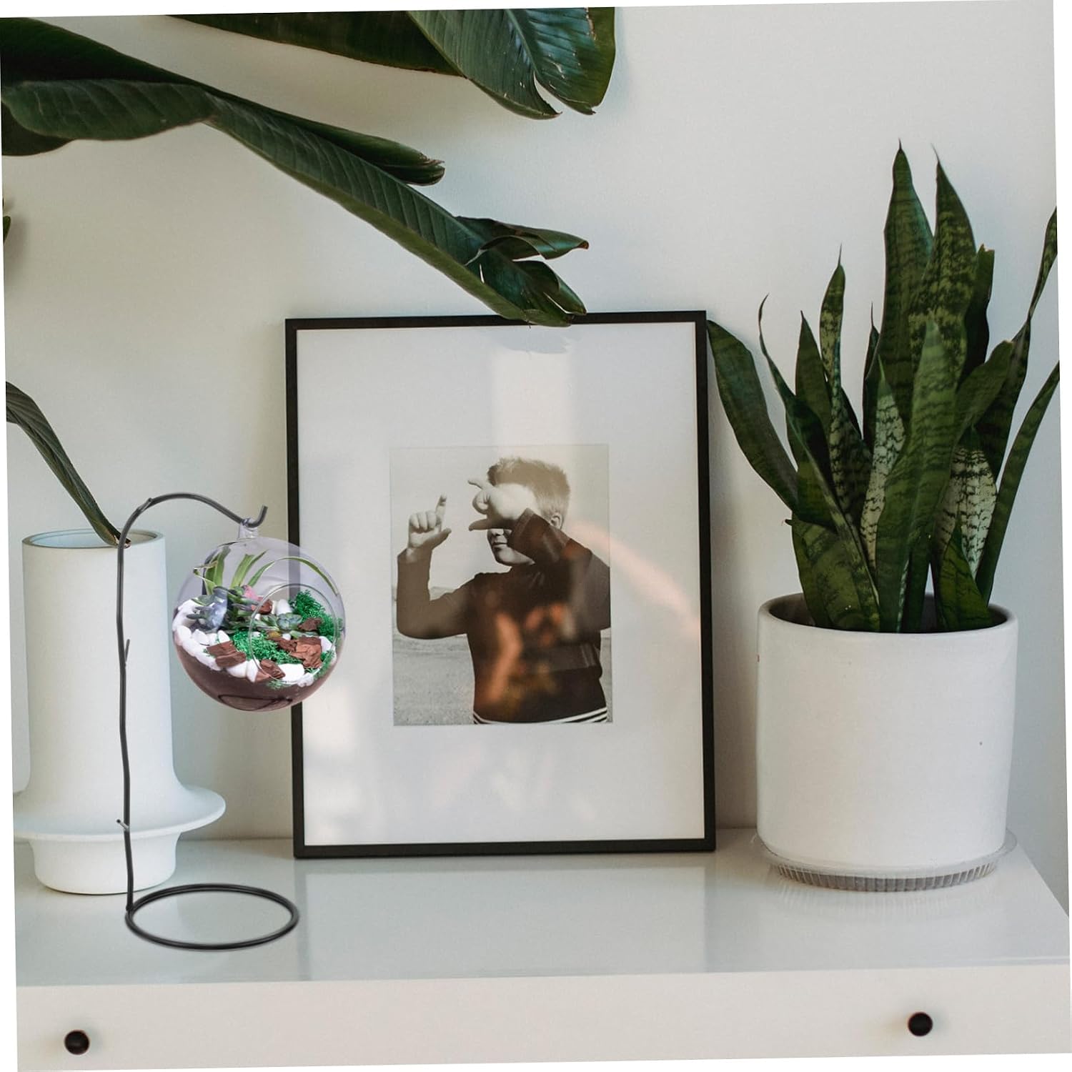 Mikikit Desktop Terrarium Hook Iron Stand with Hollow Design Black image 3