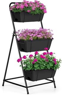 BTY 3-Tier Vertical Raised Garden Bed - Elevated Outdoor Herb Planter with Drainage Holes & Removable Trays for Patio Balcony (Black)
