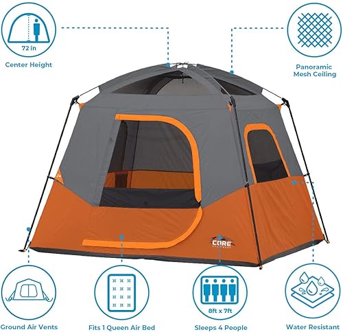 Miniatura 6 de CORE Tiendas de campaña para 4 personas y 6 personas  Tienda de campaña portátil con bolsa de transporte para acampar al aire libre  Incluye