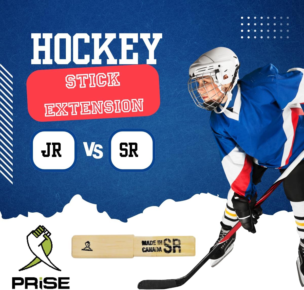 Prise | Solid Hockey Wood Stick Extention That fits All Composite Hockey Sticks. You can Extend Your Stick up to 12 inches. Very Robust, The tip is Made of Hardwood and Handmade.