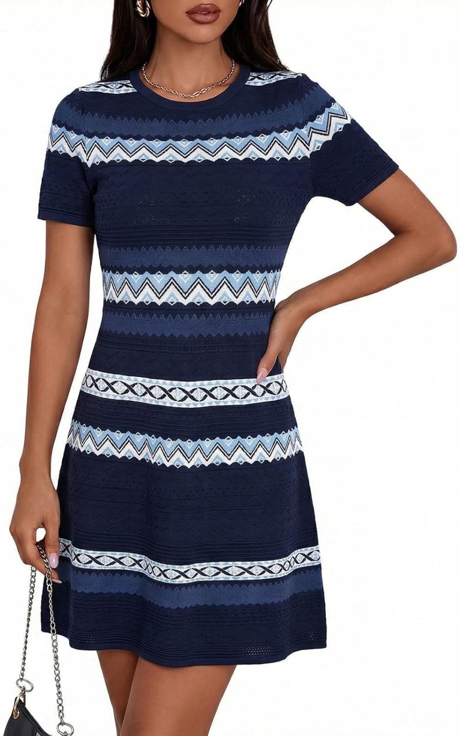 GOELIA Women's Summer Bodycon Knit Mini Dress Short Sleeve Crew Neck Casual Dresses for Work Office Wedding Guest Wear