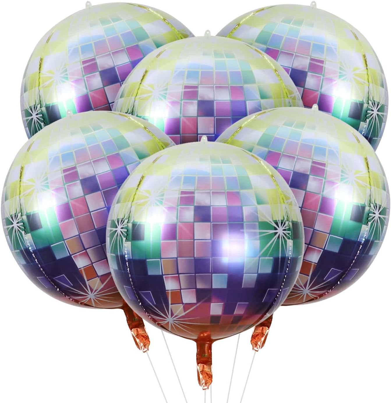 HOUSE OF PARTY 4D Sphere Balloons Pack of 6 Disco Multi Colored Foil Balloons 22