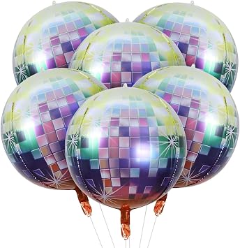HOUSE OF PARTY Disco Ball Balloons - 6Pcs Mylar Foil Balloons 22 Inch for Graduation Last Disco Party Decorations