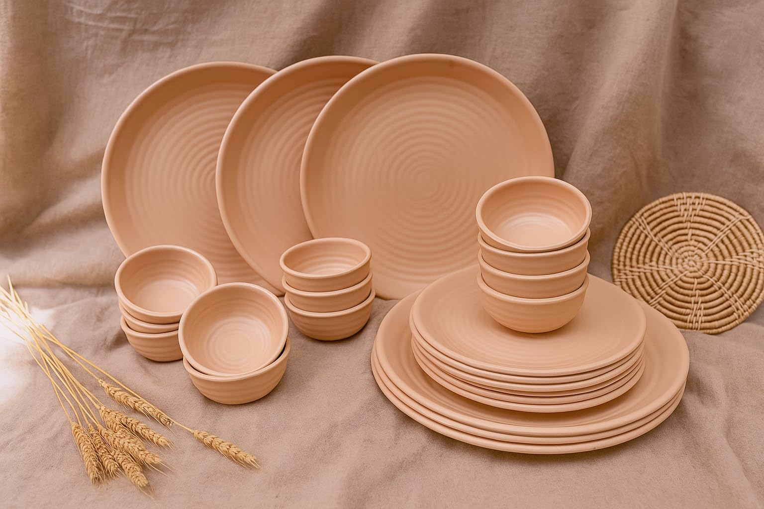 Serve n Style 24-Piece Melamine Dinner Set | Solid Peach | 6 Full Plates, 6 Quarter Plates, 12 Bowls | Unbreakable, Lightweight & Dishwasher Safe (Peach)-image-39