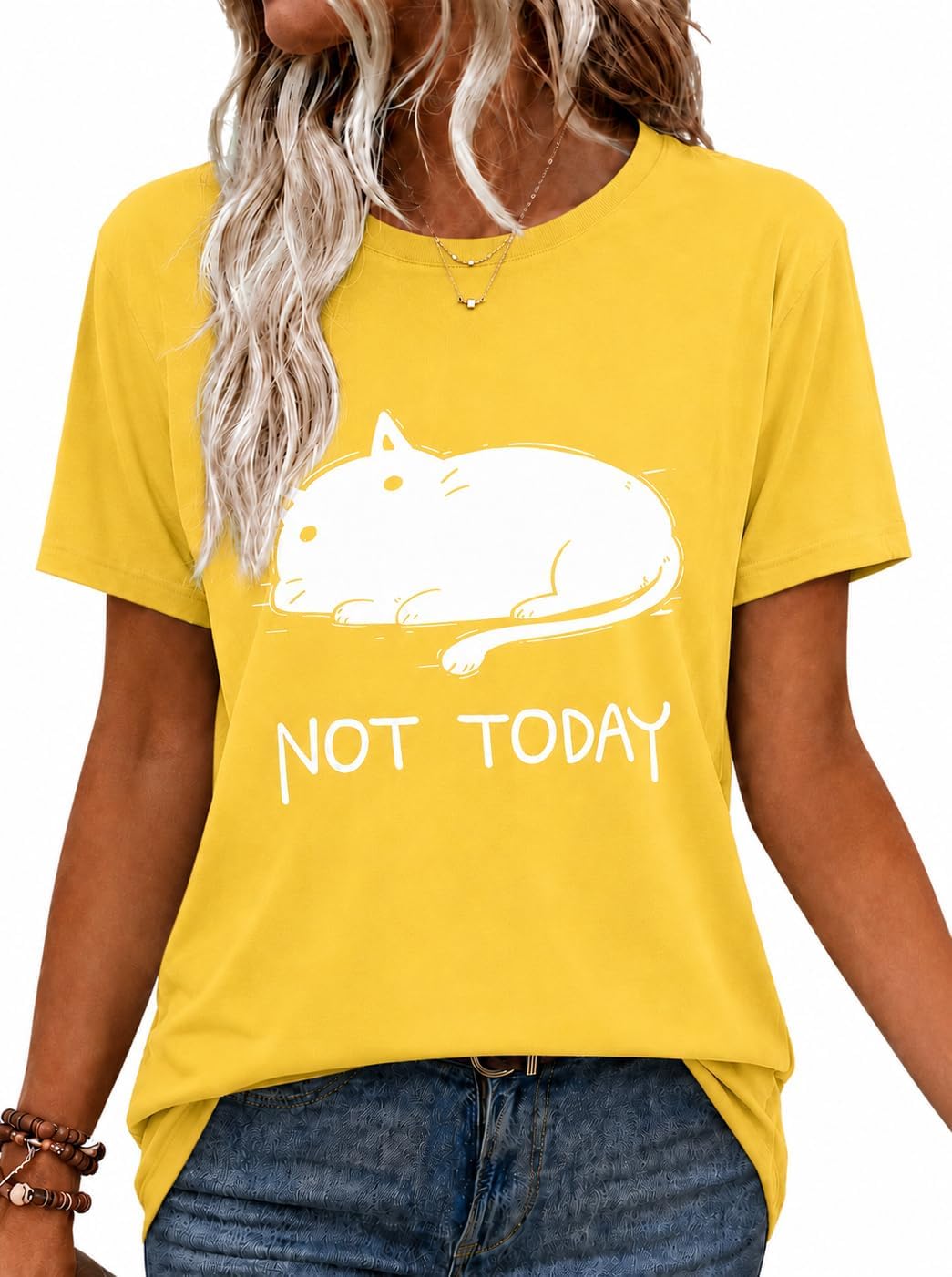 Graphic Tees for Women Not Today Print Funny T Shirt Short Sleeve Crewneck Casual for Cat Lovers