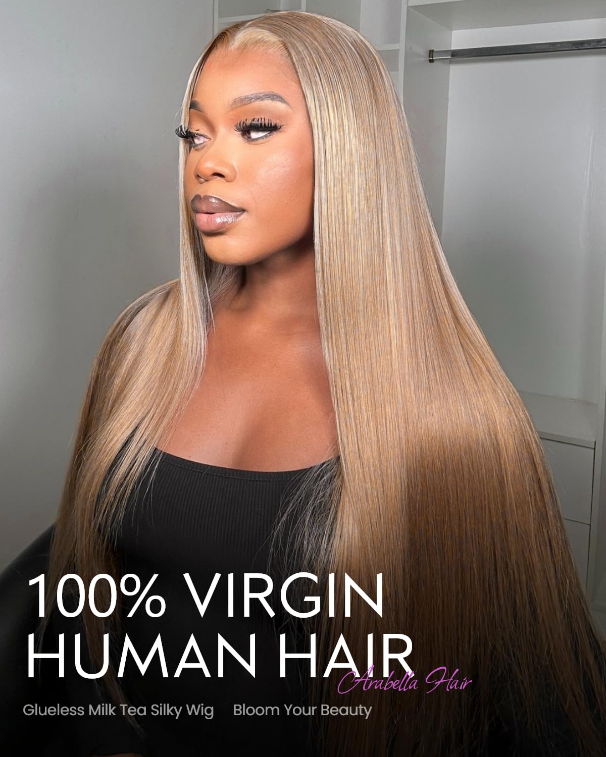 Arabella Blonde Wig Human Hair Glueless Wigs Human Hair Pre Plucked Pre Cut 220% Density 6X5 Light Brown Wig Human Hair Lace Closure Straight Glueless Milk Tea Brown 22INCH