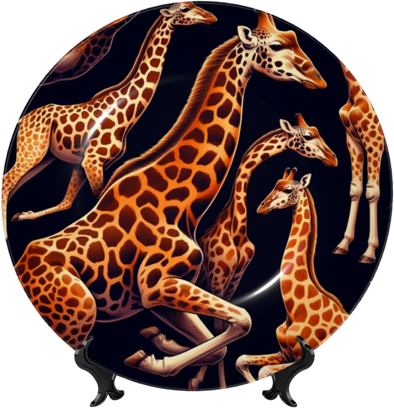 Giraffe-Pattern 10 Inch Decorative Plate With Stand, Elegant Display Wall Plate For Home Decor