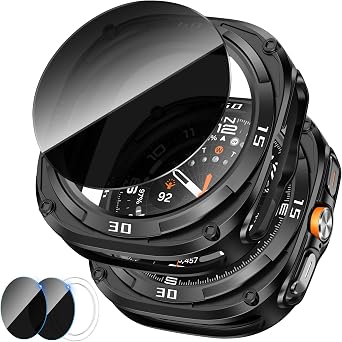 Goton Rugged Bezel Case for Samsung Galaxy Watch Ultra Screen Protector 2025 47mm - Soft TPU Bumper Face Cover + 2 Tempered Glass Film for Galaxy Watch 7 Ultra / 8 Ultra Accessories
