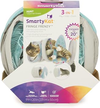 SmartyKat Fringe Frenzy Crinkle Activity Tunnel Cat Toy ، تتوسع إلى 20 بوصة - لون محدد عشوائيًا ، مقاس واحد