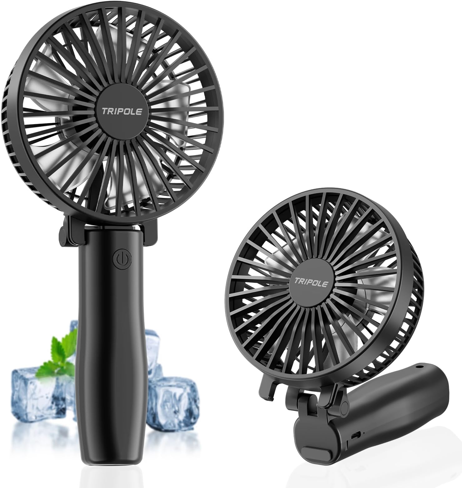 TriPole Handheld Fan Rechargeable, Foldable Battery USB Fan, Personal Pocket Fans, 3-Speed Mini Handheld Desk Fans, 180°Adjustable Portable Fan for Indoor, Camp, Sport, Shop-Black