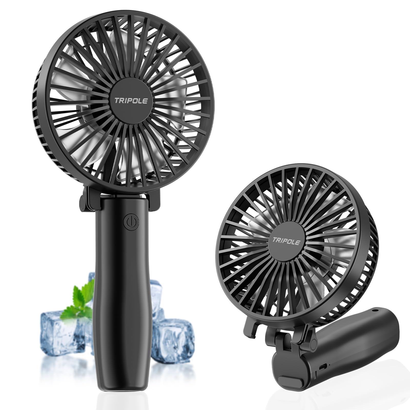 Handheld Fan Rechargeable, Foldable Battery USB Fan, Personal Pocket Fans, 3-Speed Mini Handheld Desk Fans, 180°Adjustable Portable Fan for Indoor, Camp, Sport, Shop-Black