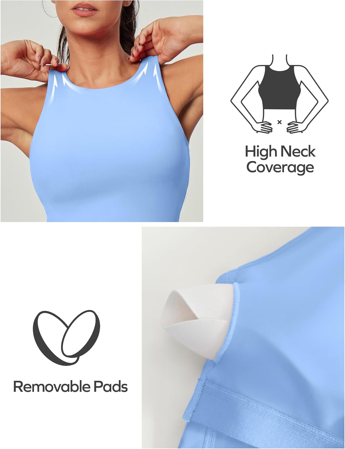 Ewedoos Tank Tops with Built in Bras Longline Sports Bras for Women High Neck Racerback Sports Bra Padded Workout Crop - Image 3