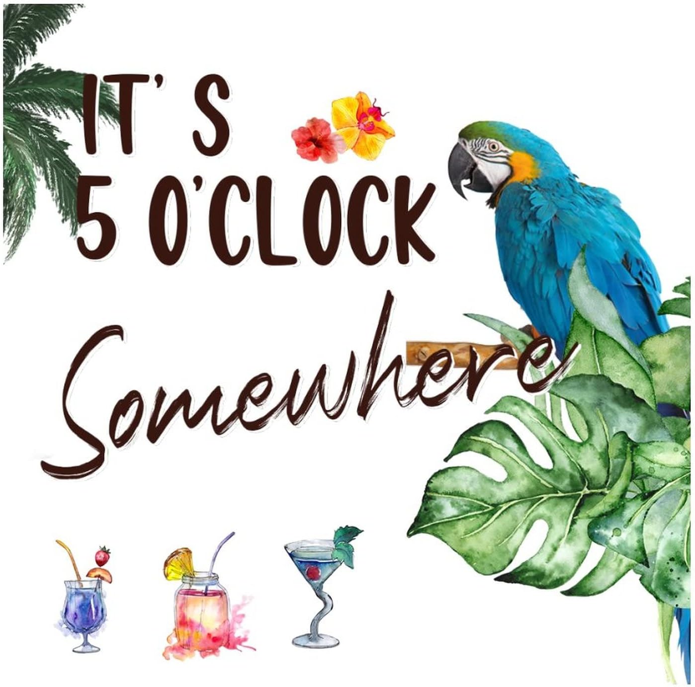 It's Five O'clock Somewhere Wall Sticker Quotes Happy Hour Pool Beach Furniture Wall Decal Vinyl Wall Art Murals Quotes for Floor Window Party Playroom Wall Decoration 28in