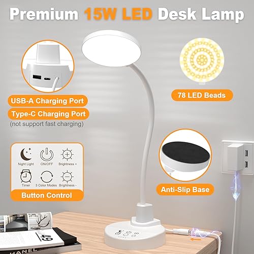 Miniatura 8 de Lámpara de escritorio LED de 15W con puertos de carga USB – Lámpara de mesa regulable con 3 temperaturas de color, 5 niveles de brillo, 4