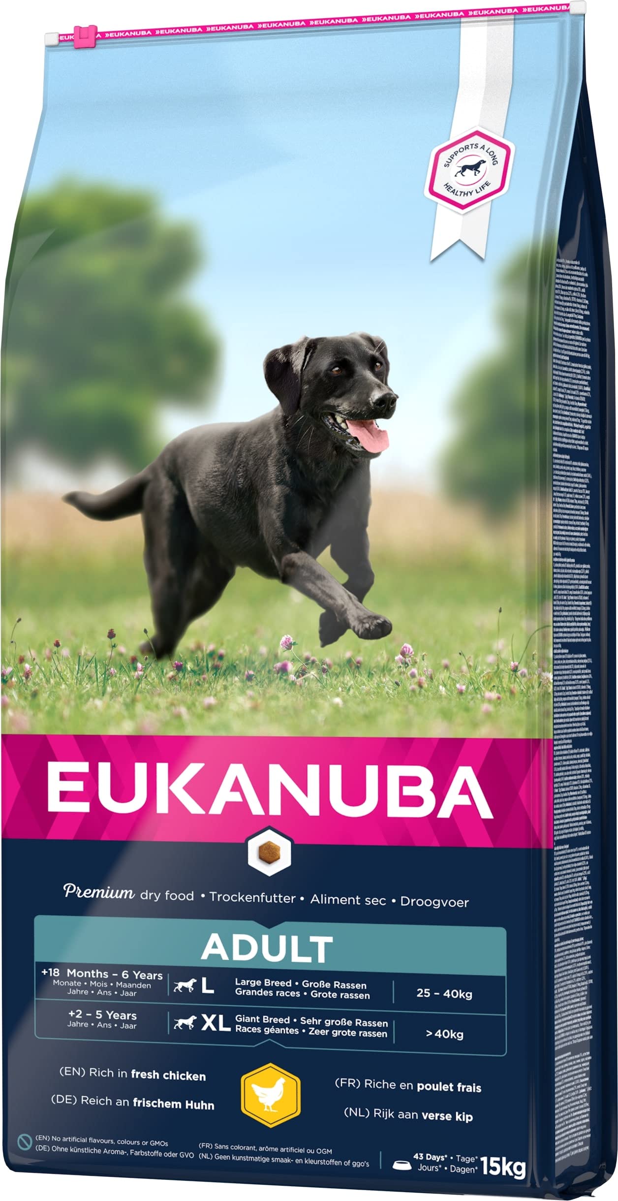 Eukanuba Hundefutter mit frischem Huhn für große Rassen, Premium Trockenfutter für ausgewachsene Hunde, 15 kg