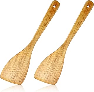 Kitchen Spoon Wood Spatula Cooking Premium Wooden Kitchen Spatula Long Handle Solid Wood 33cm Perfect for Non-Stick Frying Pan Wok 2 Pack (33.2)