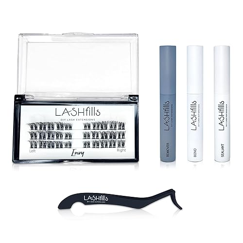 Lashfills Kit de extensión de pestañas para bricolaje, kit de racimo de pestañas con sellador de pestañas, removedor de pestañas y herramienta de