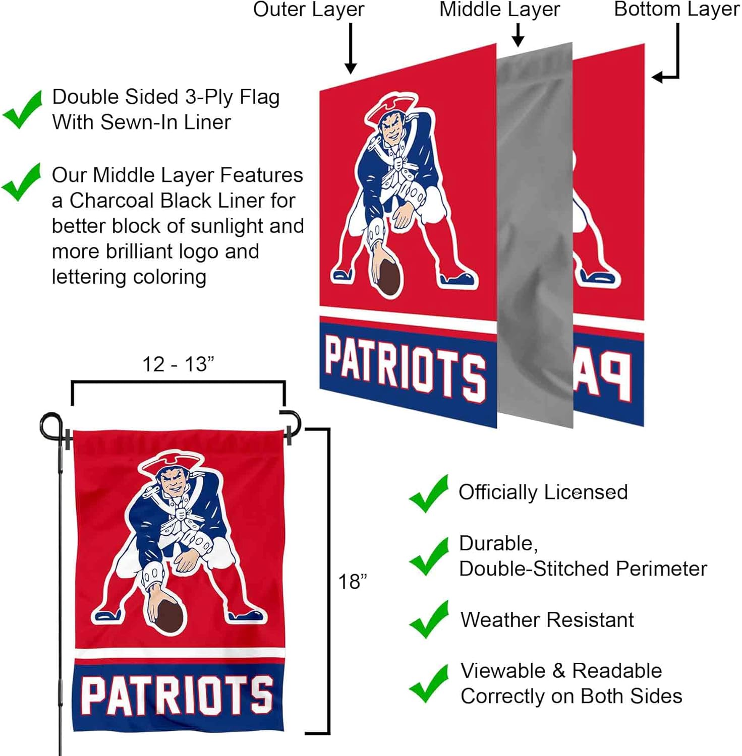 New England Patriots Pat Patriot Garden Flag with Stand Holder