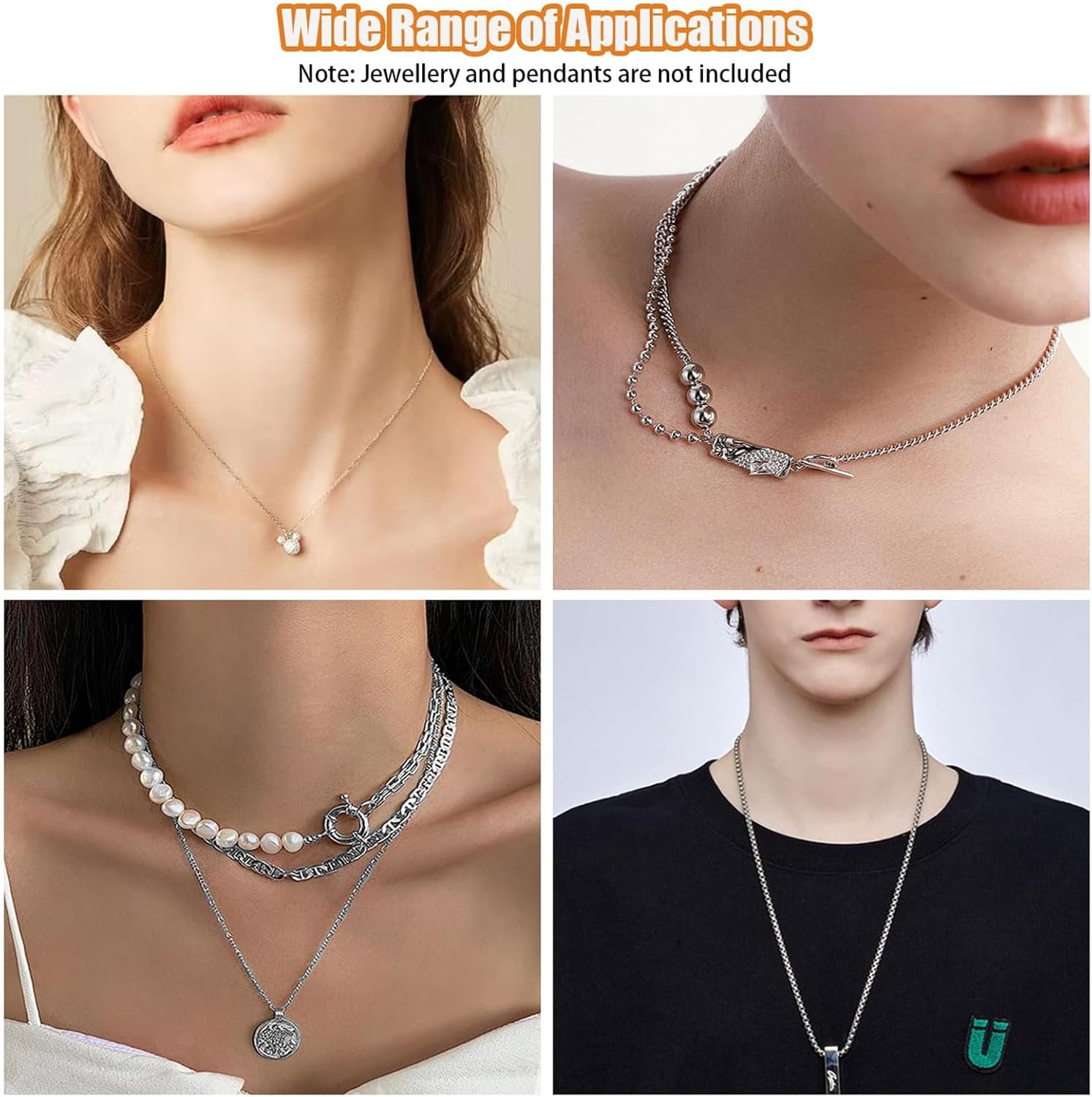 Fesorsi Silver Necklace Chain for Jewelry Making, 46ft 6 Style Rolled Steel DIY Jewelry Chain Roll Bracelet Bulk Link Plated Permanent for Earring Anklet Craft with Jump Ring, Lobster Clasp, Pliers - Image 4