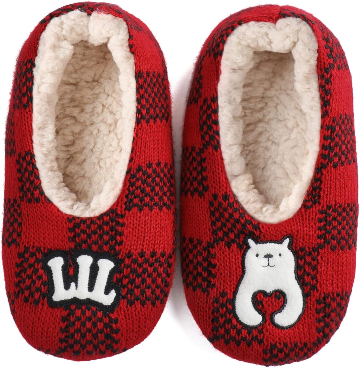 ZizorFamily Bear Slipper Socks with Nonslip Grippers, Comfy Fuzzy Thick Floor Socks with Warm Soft Fluffy Sherpa Fleece Lining for Mom Dad Kid