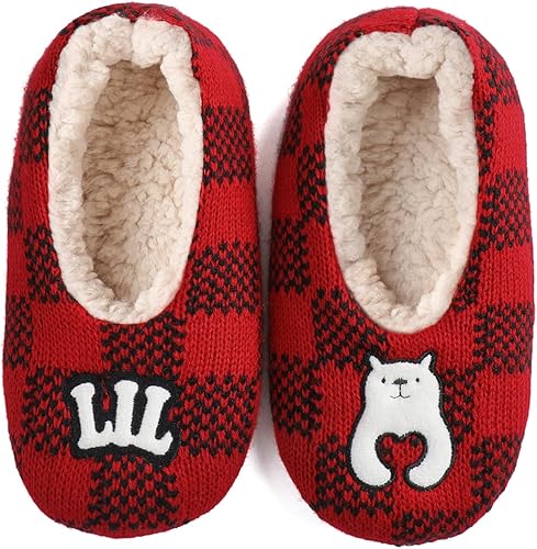 Zizor Warm Christmas Slippers for Family, Bear Kid Slippers for Girls Boys, Winter House Shoes for Child Indoor