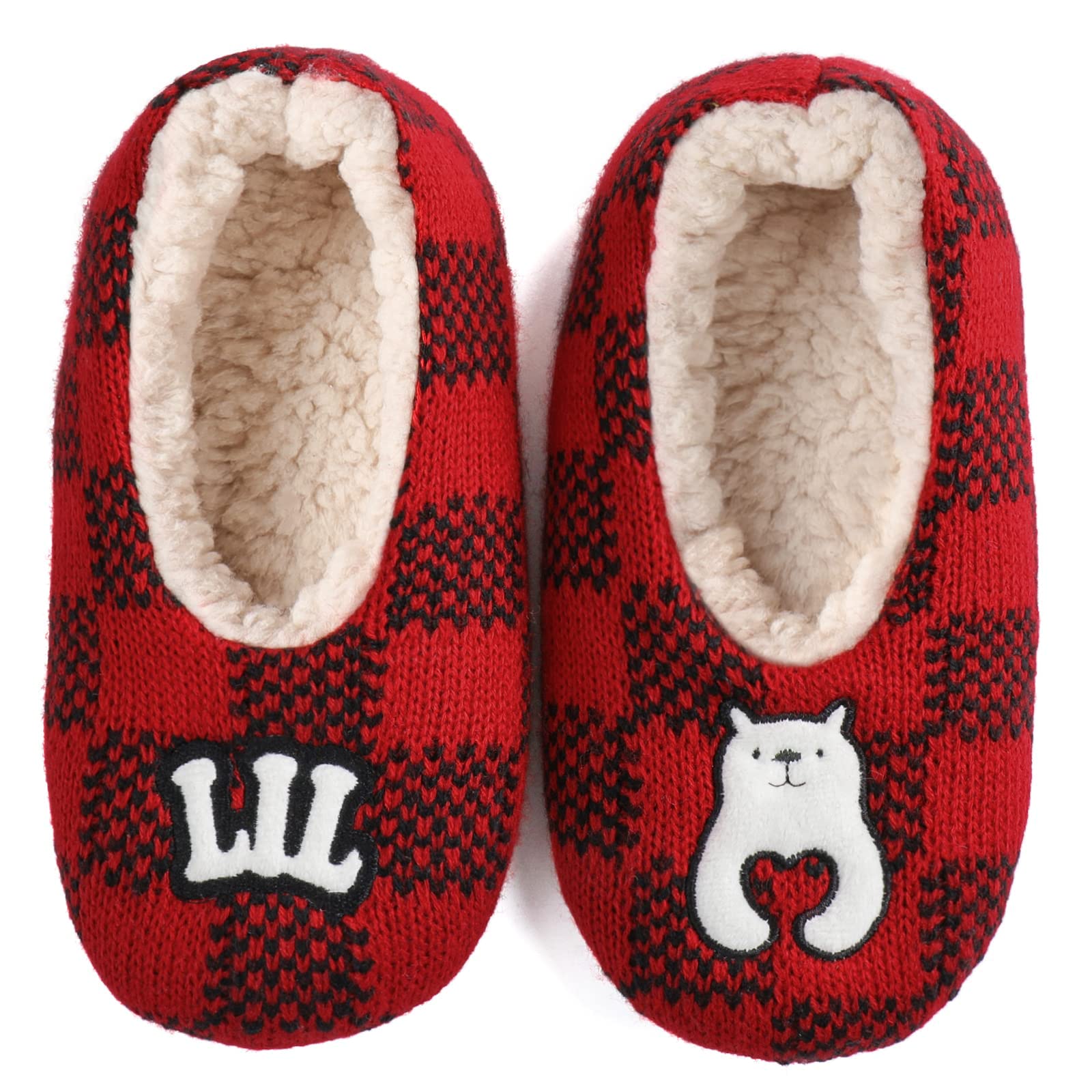 Zizor Family Bear Slipper Socks with Nonslip Grippers, Comfy Fuzzy Thick Floor Socks with Warm Soft Fluffy Sherpa Fleece Lining for Mom Dad Kid