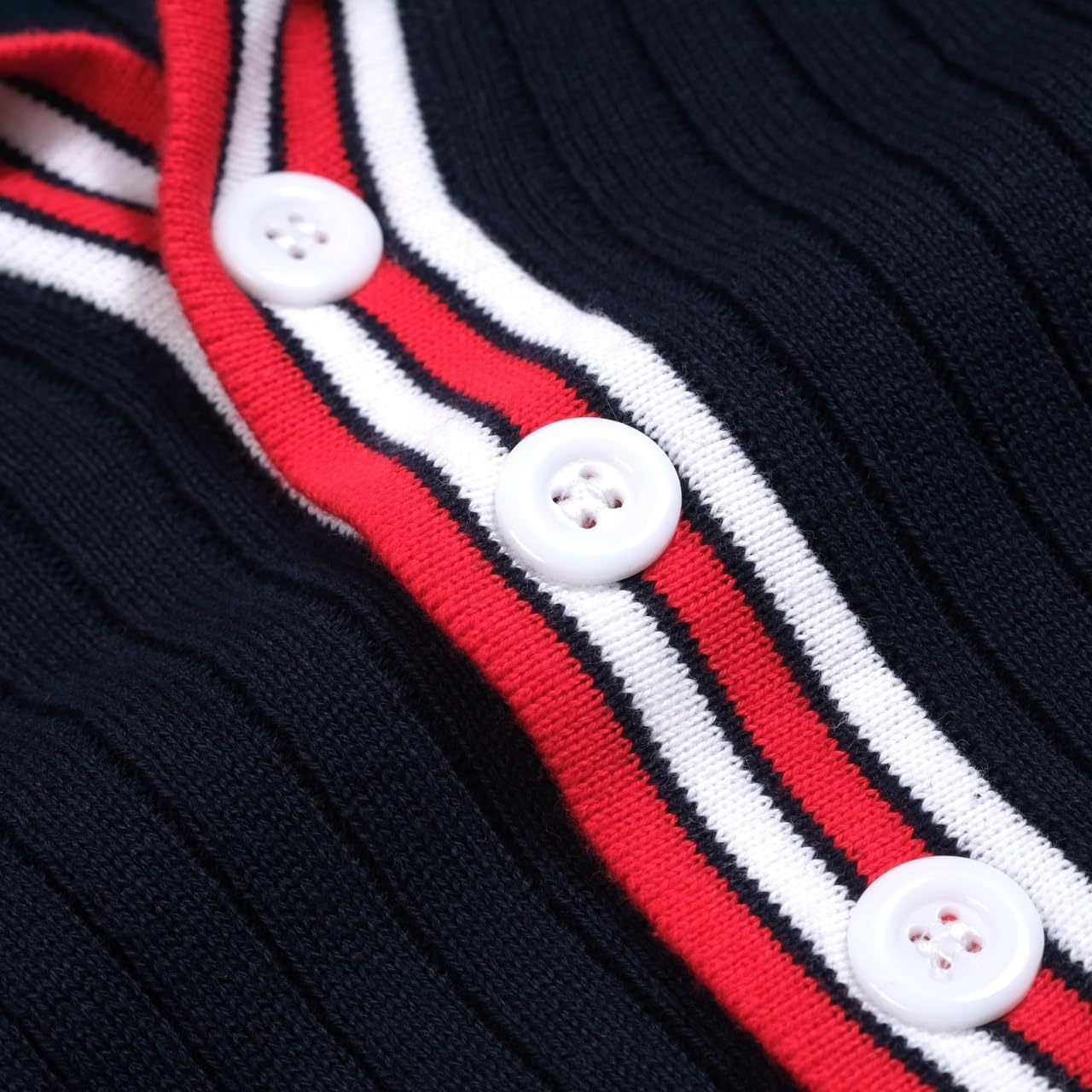 OXKNIT Men’s Knit Long Sleeve Polo Shirts, 1960s Mod Retro Stripe Texture Dark Blue Pullover Sweater with Quarter Button