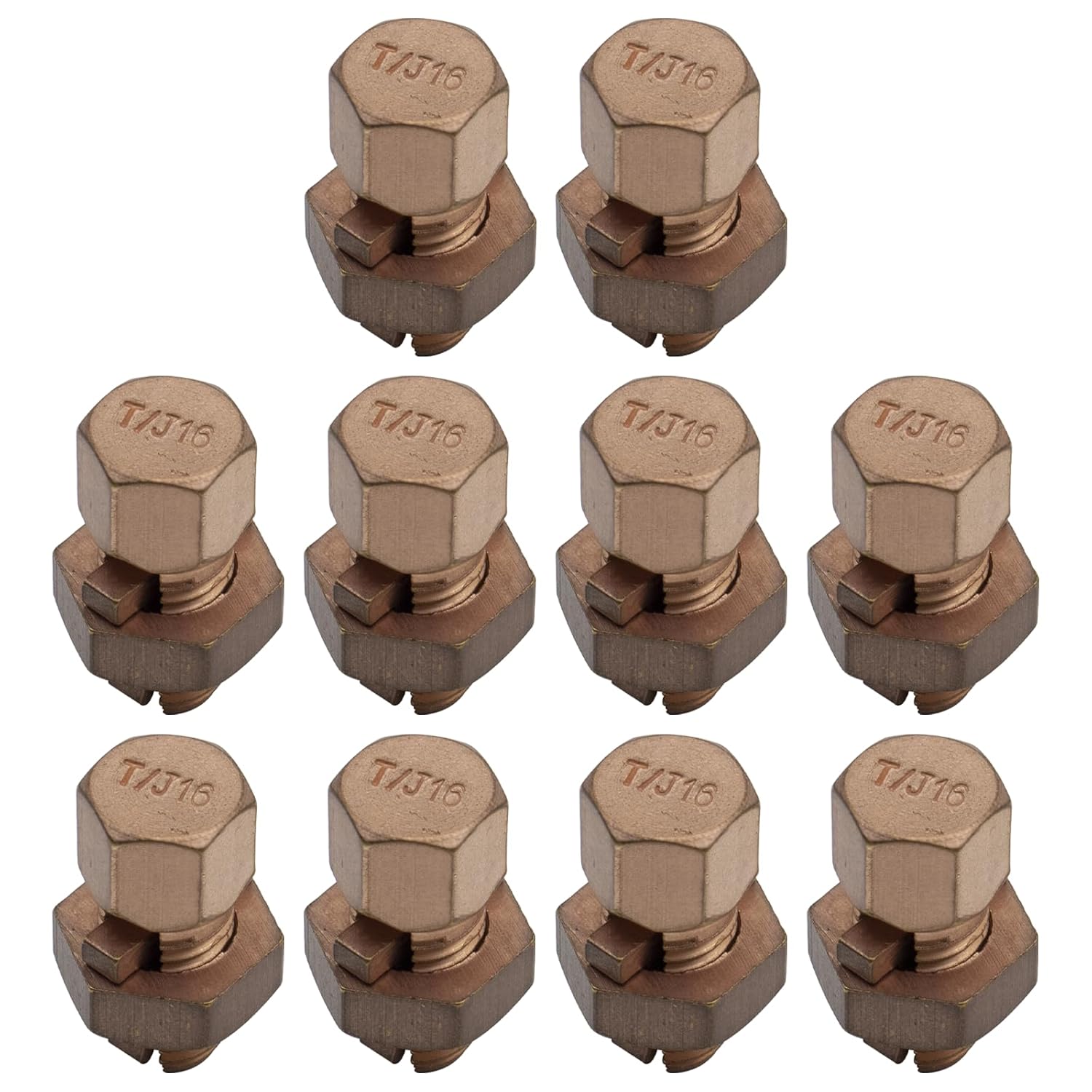 10PCS High-Strength Brass Split Bolt Connectors,TJ-16(6AWG-8AWG) Grounding Clamps for Secure Bonding to Bare Wires (Electrical,Grounding Applications)