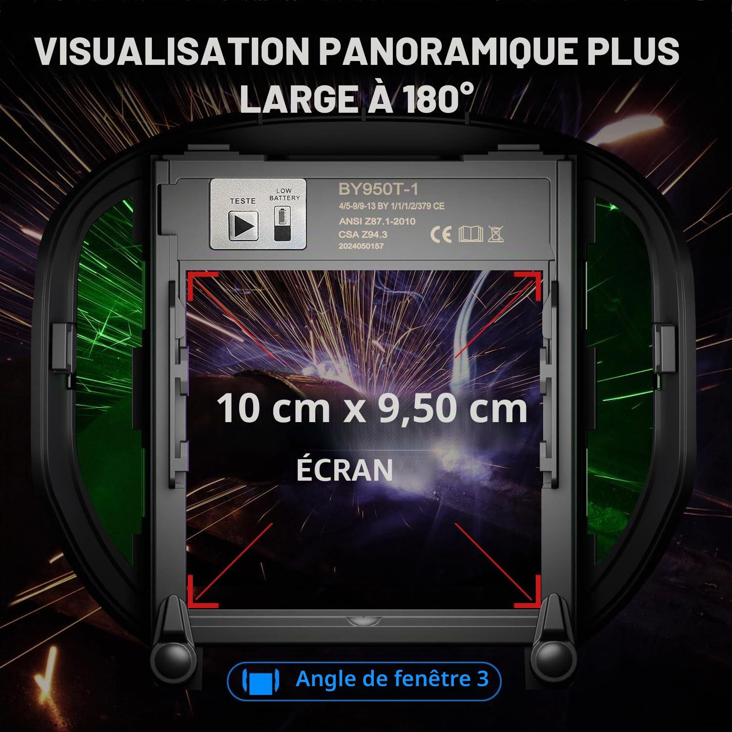 ANDELI Casque de soudage – 180 ° panoramique à 6 capteurs d'arc, True Color, obscurcissement automatique avec lumière et détection de mouvement, batterie rechargeable 2100 mAh pour TIG/MIG/Cut/Grind