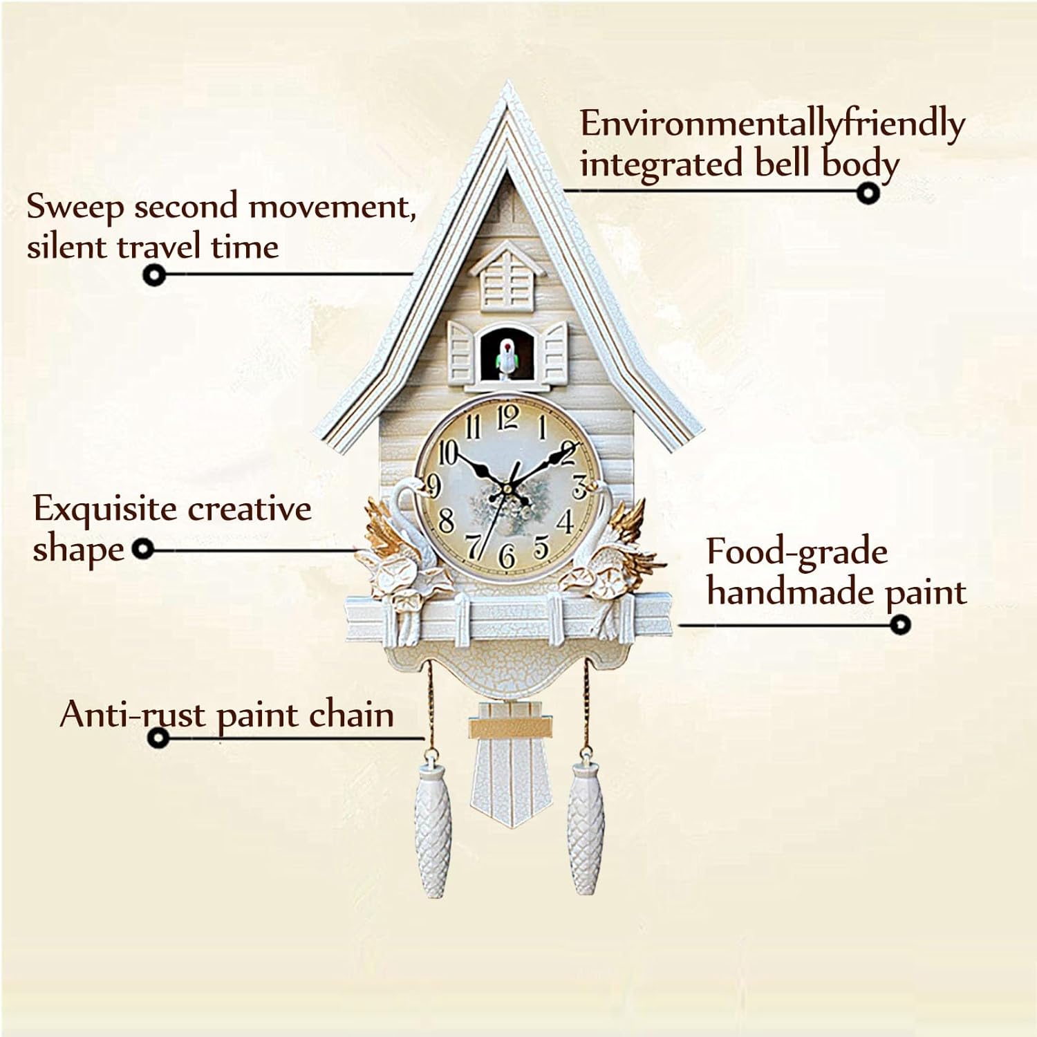 Cuckoo Clocks for Wall,Cuckoo Clocks,Wall Clock,Home Decor Wall Clock Traditional Cuckoo Clock Wall Decor Clock Vintage Cuckoo Clocks Office Decor Gift (White)