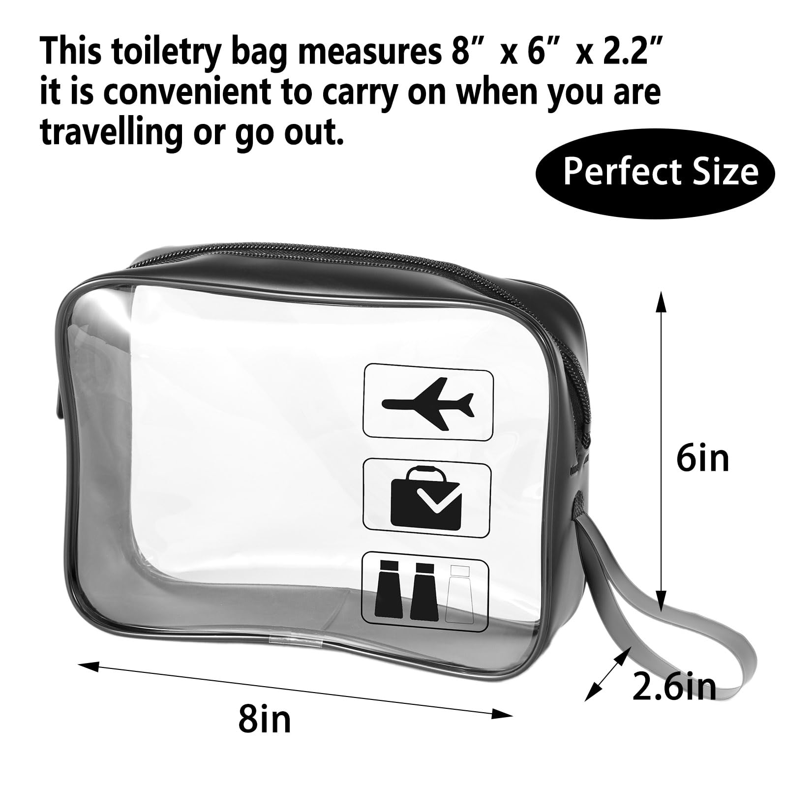 Neceser aprobado por la TSA, paquete de 2 bolsas de viaje transparentes para artículos de tocador, Negro - 3 unidades., L
