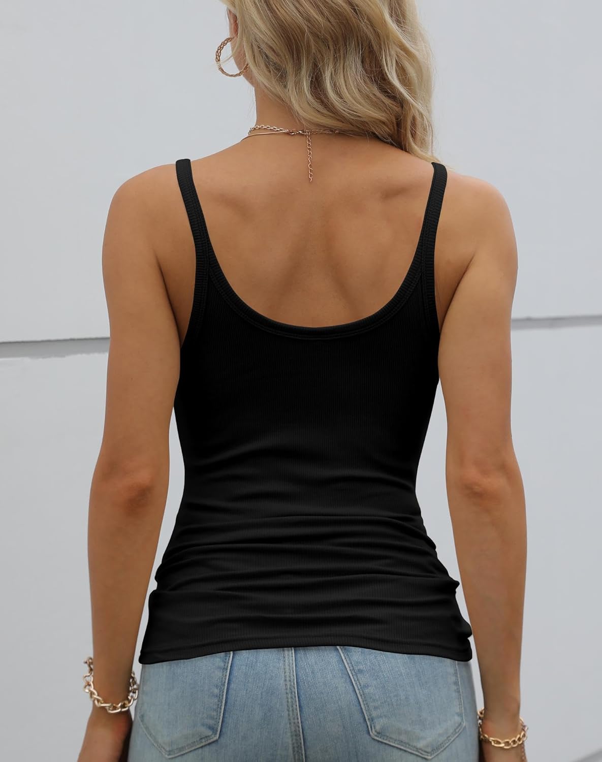 GEMBERA Women Spaghetti Strap Scoop Neck Ribbed Tank Tops Slim Fitted Cotton Camisole Basic Sleeveless Layering Shirts - Image 3