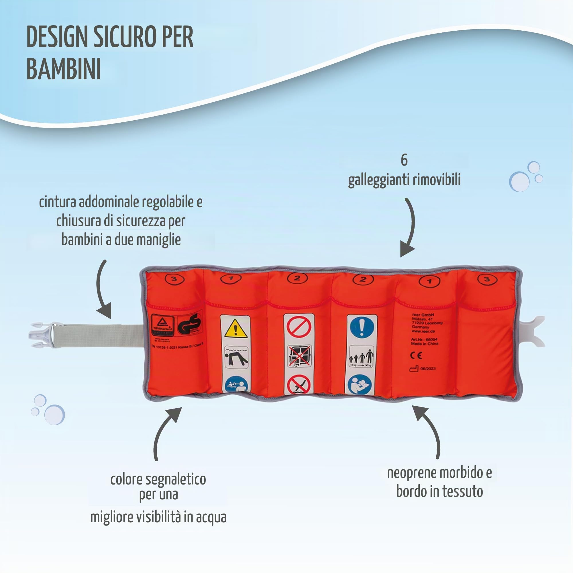 reer myswimbuddy - Cintura da nuoto per bambini e bambini piccoli, personalizzabile, per imparare a nuotare in modo sicuro, 15-30 kg