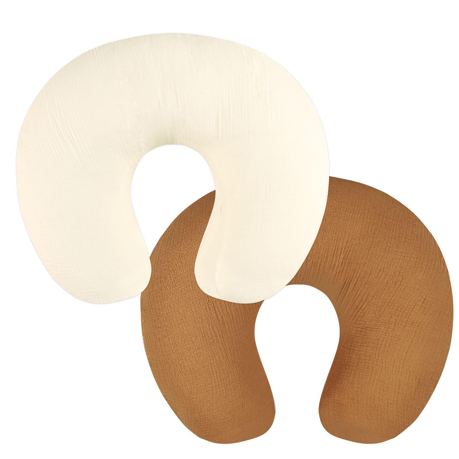 GFU Muslin Nursing Pillow Covers 2 Pack, Soft Feeding Pillow Slipcover for Breastfeeding Moms, Removable Case for Baby Girl and Boy (Beige,Brown)