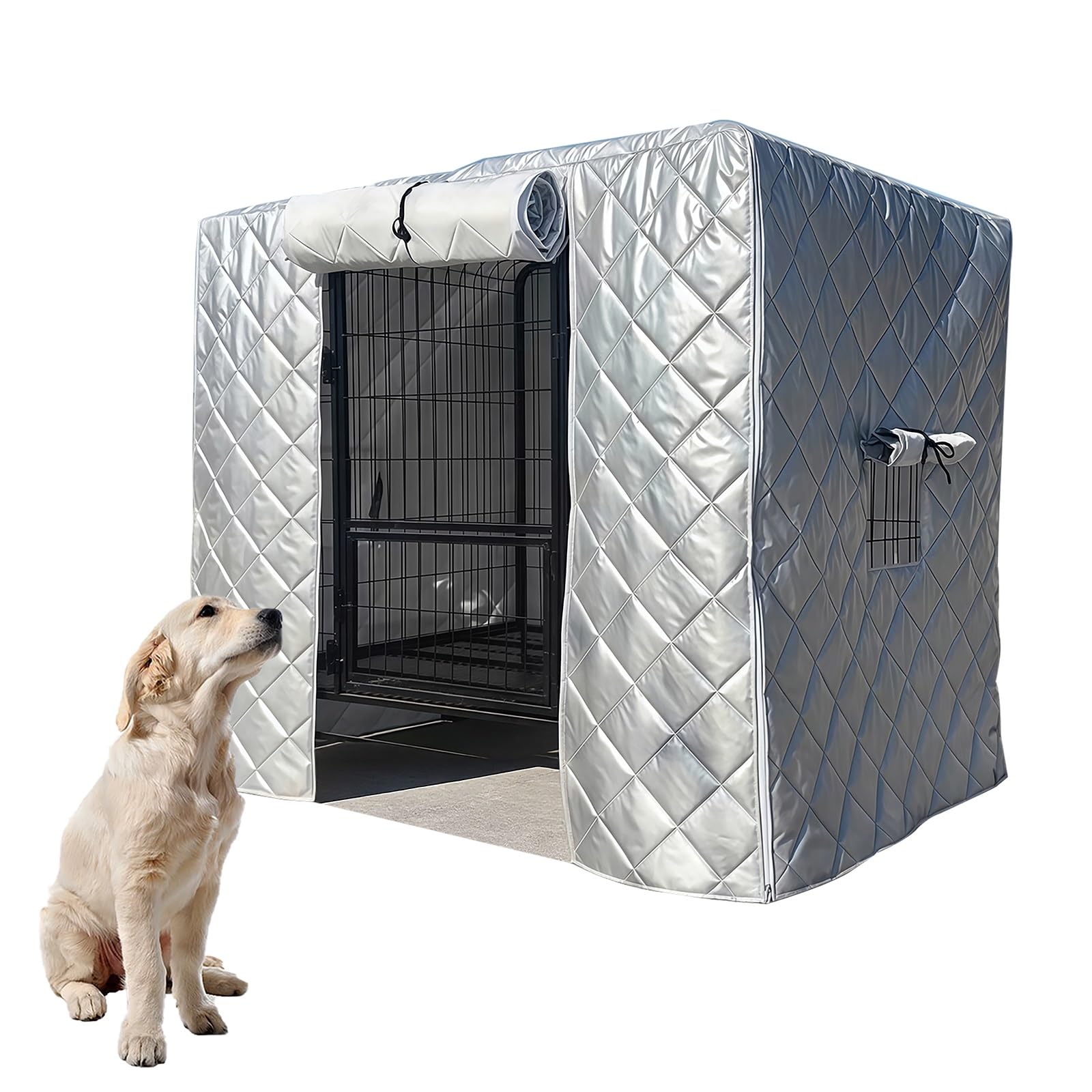 Copertura per Gabbie per Cani, Copertura Antivento e Calda per Cuccia, Copertura per la Privacy con Finestre Laterali Avvolgibili e Porta Anteriore(110x73x98cm/43x29x39in)